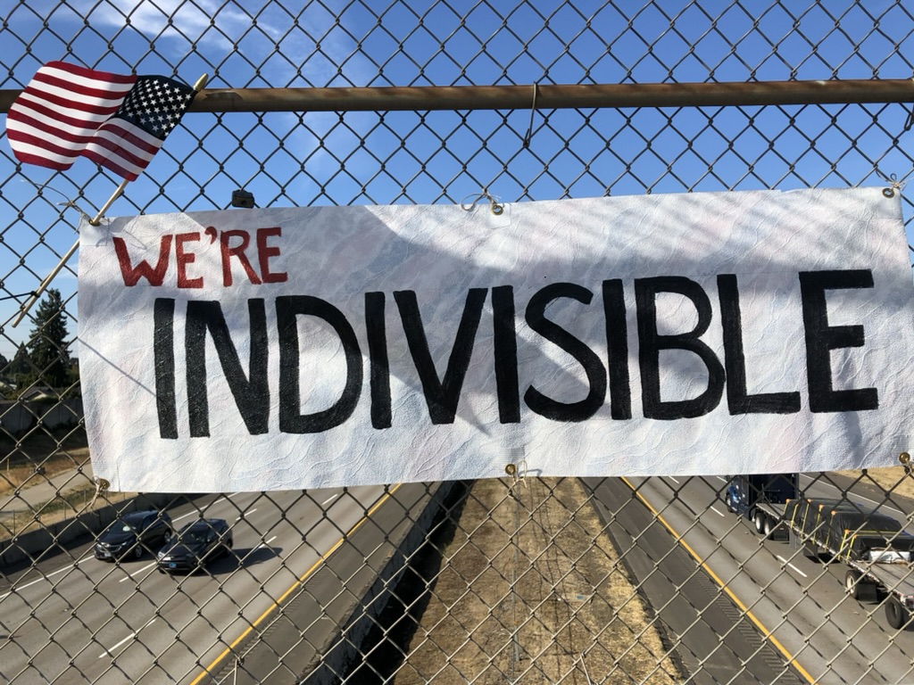 A Sign saying "we're Indivisible"